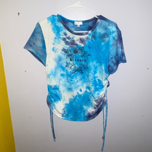 Short sleeve tie-dye shirt mainly blue and white - Picture 2 of 8